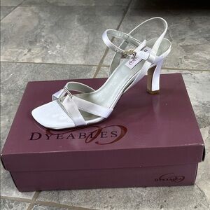 Dyeables White Satin Strappy Heels New in Box